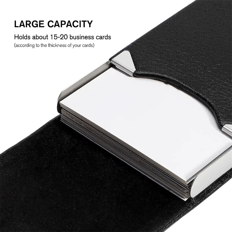 Creative Business Card Holder PU Leather Business Card Case with Magnetic Clasp Pocket RFID Blocking Business Card Organizer