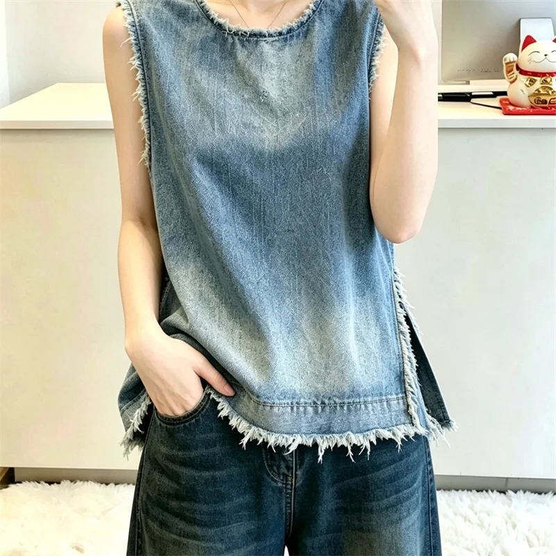 Versatile Casual Denim Vest Temperament Summer New Women's Clothing Loose Sleeveless Base Single Wear Denim Top T-shirt 2026