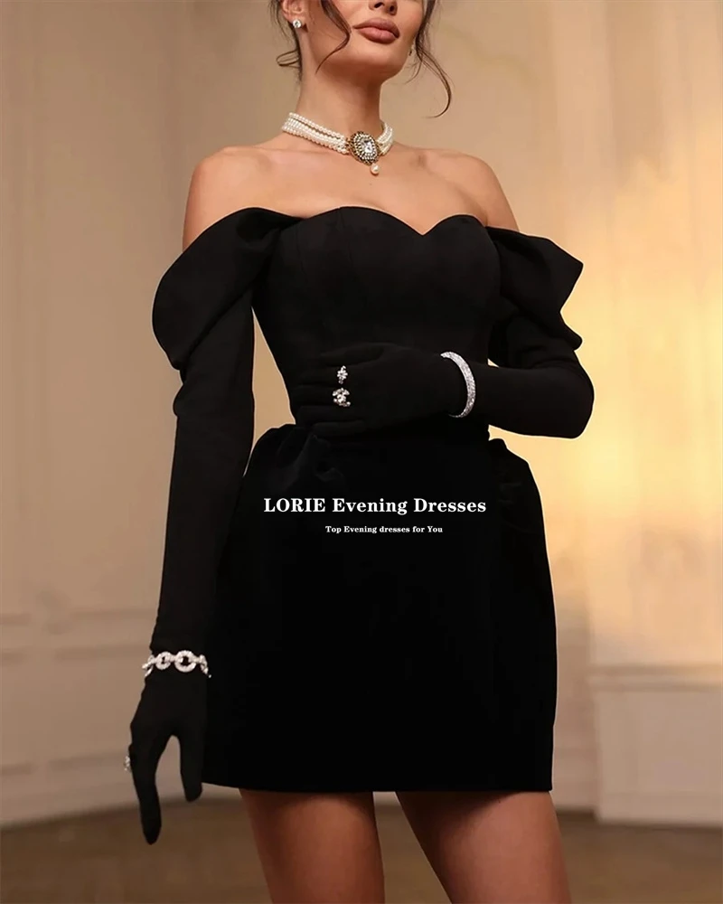 LORIE Mini Prom Dresses For Women Off The Shoulder Sleeves Sexy Club Party Dresses Black Elegant Vestidos Para Mujer Customized