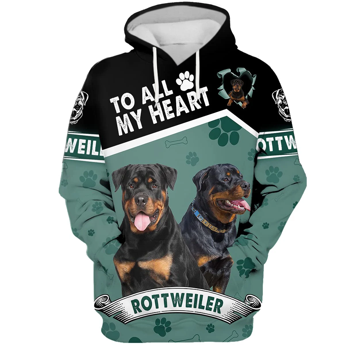 

CLOOCL Men Hoodie To All My Heart Rottweiler with Paw and Bone 3D Graphics Print Autumn Hooded Sweatshirt Women Casual Tracksuit