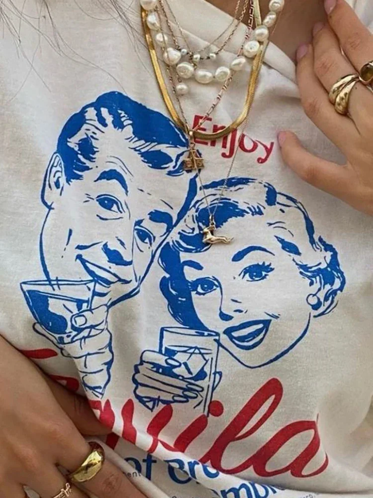 Enjoy Tequila Retro Graphic Tees Women Hippie Cute Funny Alcohol Drinking T-Shirts Vintage Fashion T Shirts Tops Unisex Clothing