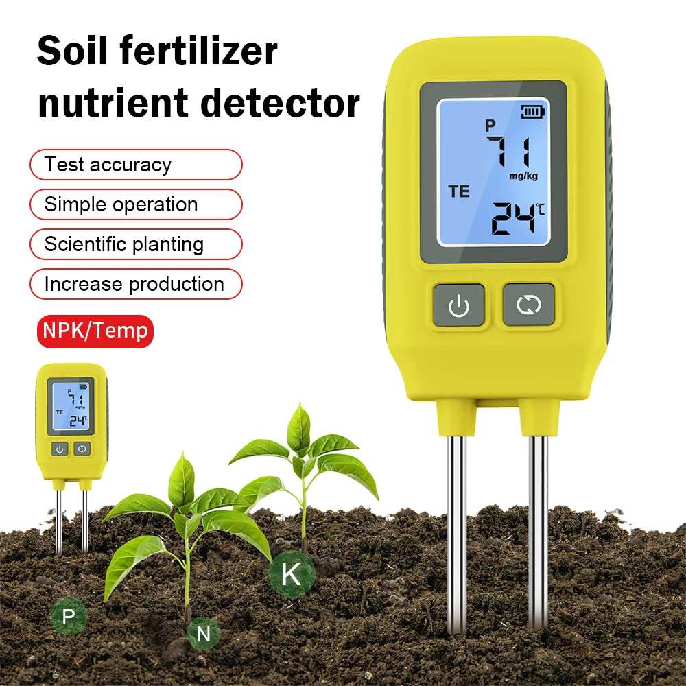 

4 in 1 NPK Soil Tester Temp Nitrogen Phosphorus Potassium Dual Needle Soil Meter for Gardening Potted Planting Farm