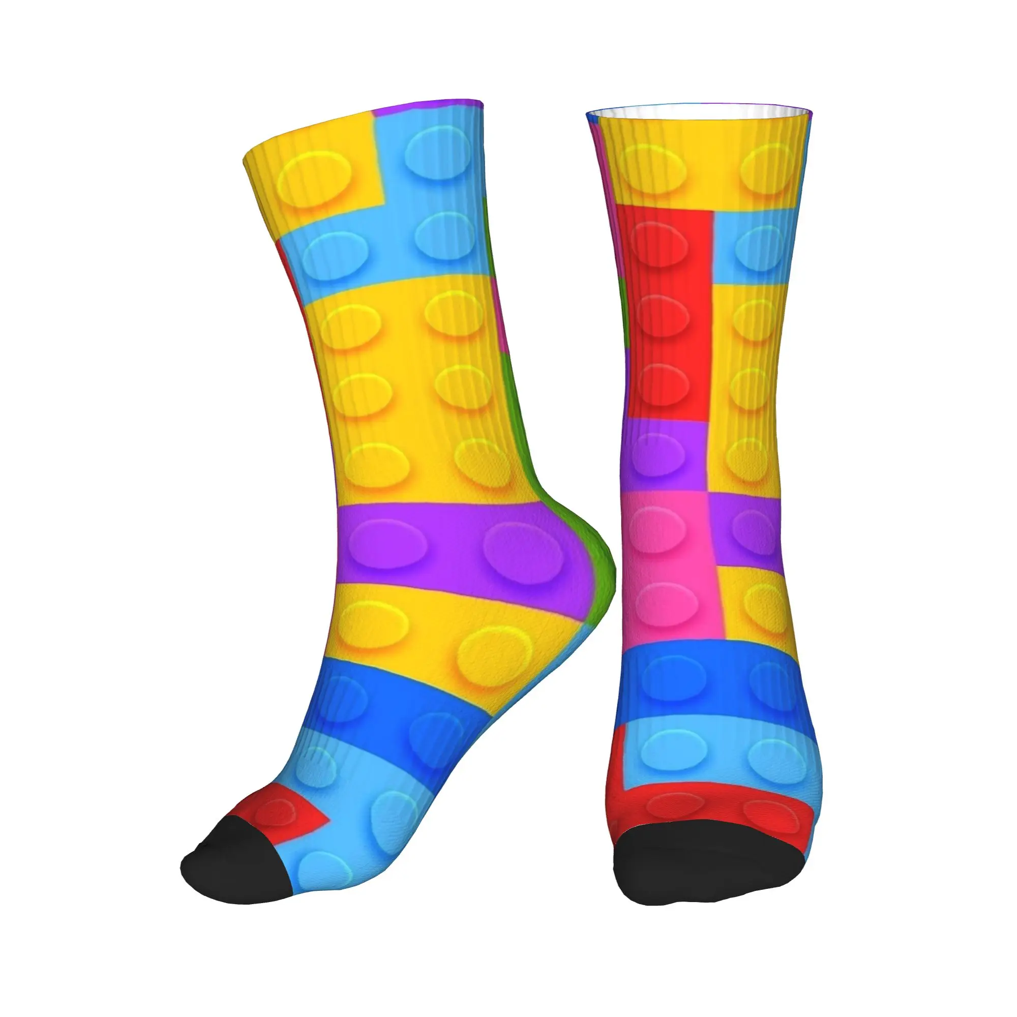 Building Blocks Colorful Print Socks  Anti Bacterial Stockings Couple Soft Running Socks Spring Trendy Pattern Socks