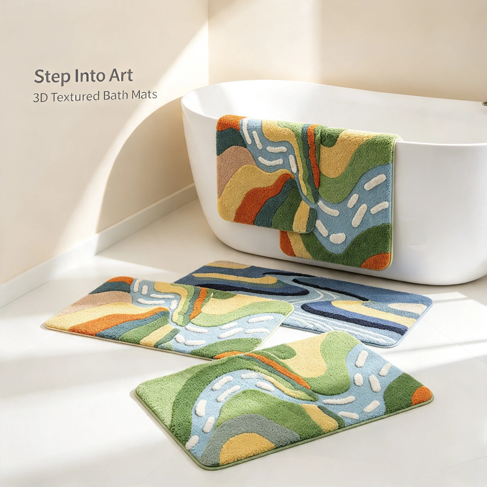 3D Landscape Bath Mat Non, Slip Rug Absorbent Flocked Bathroom, Floor Mats Shower Carpet Toilet, Doorway Home Decor 40x60cm