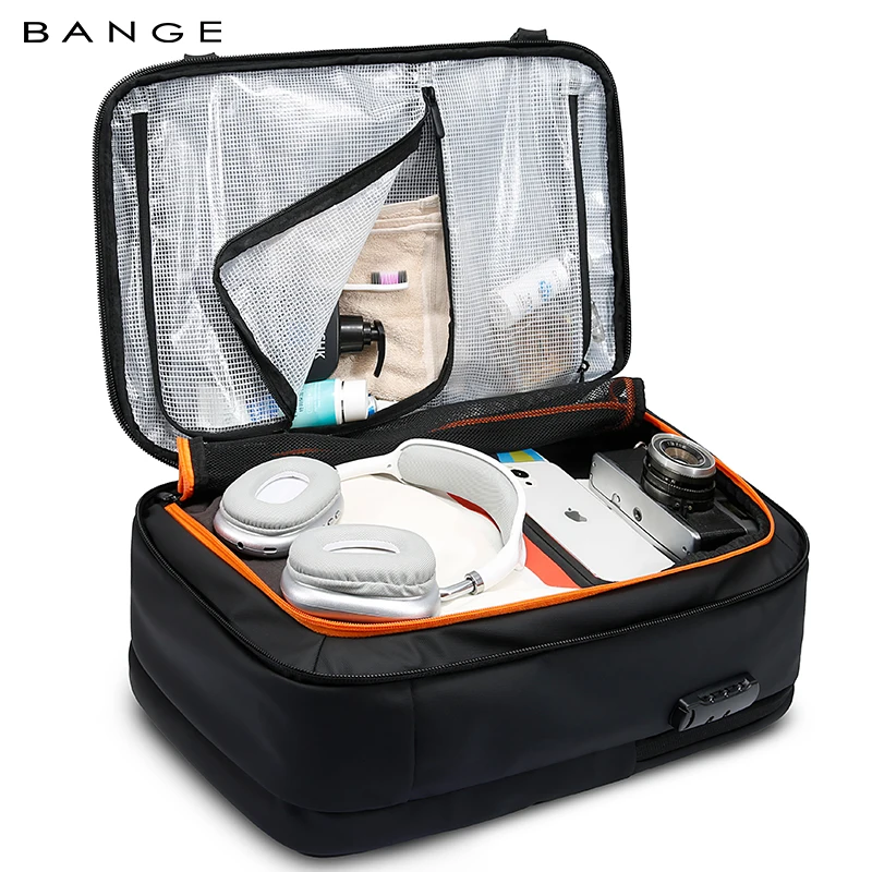 BANGE Nuova borsa da cabina antifurto Zaino da viaggio con separazione bagnata e asciutta per uomo Donna Bagaglio a mano Zaini per laptop da 15,6 pollici