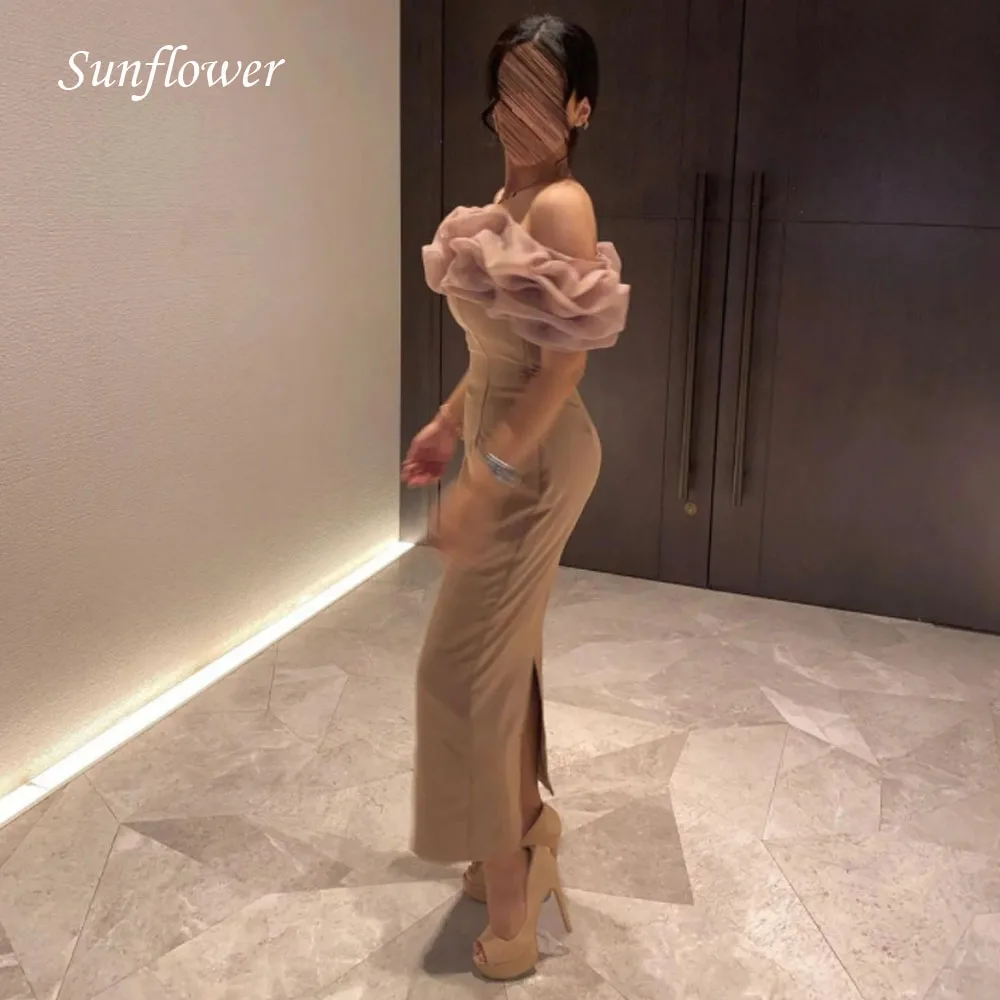 

Sunflower Off the Shoulder Prom Gowns Ruffles Sleeve Mermaid Evening Dress Simple Slim Party Dress 2023 Satin High-end Custom