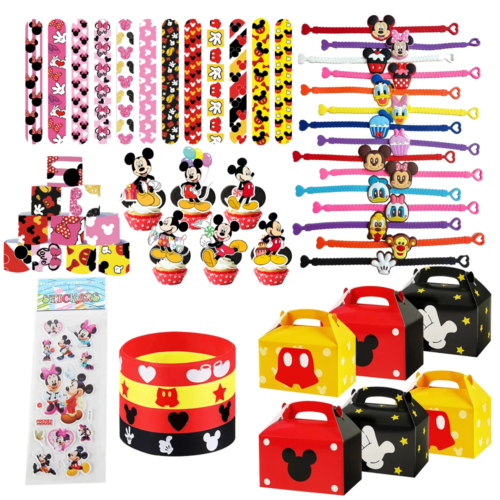 Mickey Mouse Gift Toys paper gift bag Slap Bracelet stickers Party Favors Children's Bracelet Kids Birthday for Boys Favor