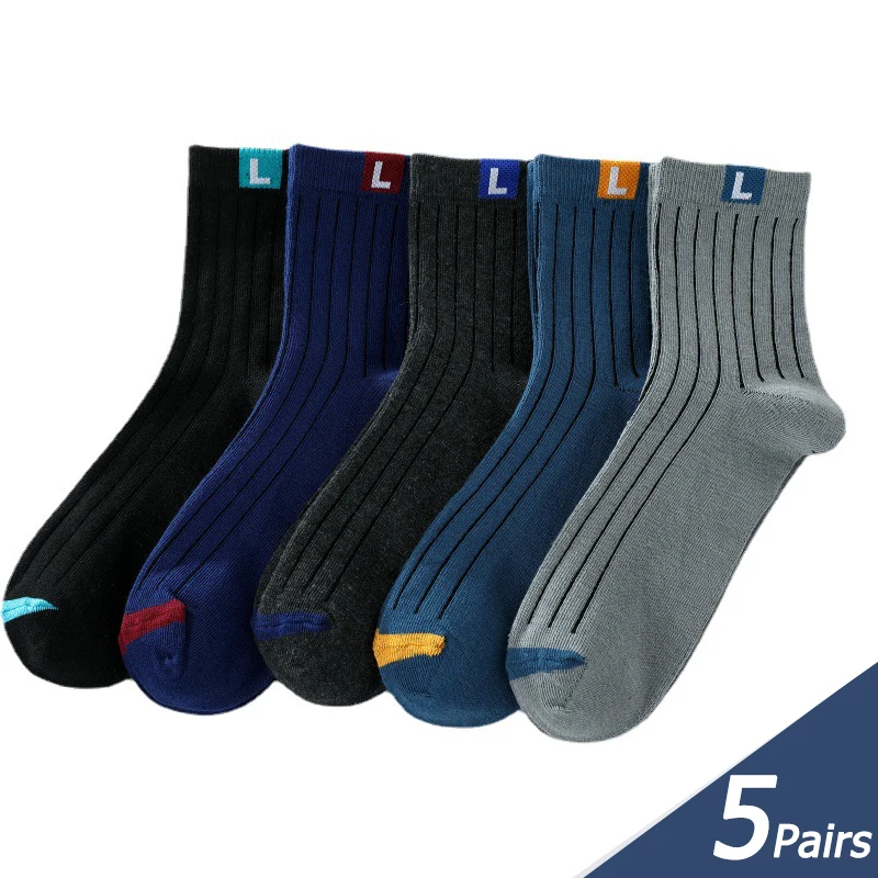 

5 Pairs Men's Striped Cotton Socks Thickened Autumn and Winter Mid-tube Socks New Men's Socks Sports High Quality Cotton Socks