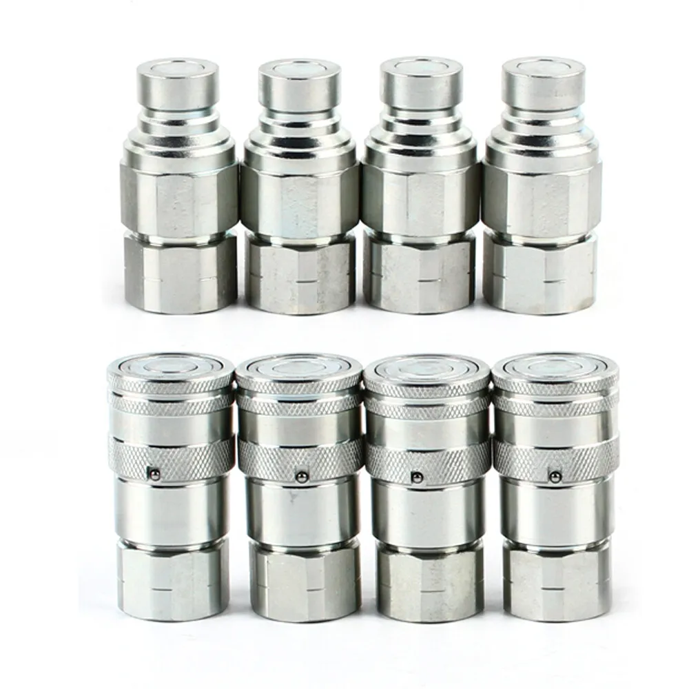 

4 Sets 1/2" NPT Skid Steer Flat Face Hydraulic Quick Connect Couplers for Bobcat Case Kubota New Holland High Flow Durable