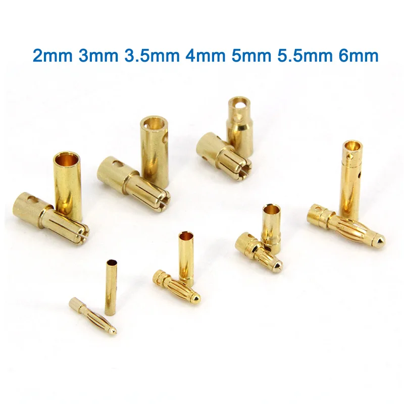 2mm 3mm 3.5mm 4mm 5mm 5.5mm 6mm RC Battery Gold-plated Bullet Banana Plug High Quality Male Female Bullet Banana Connector