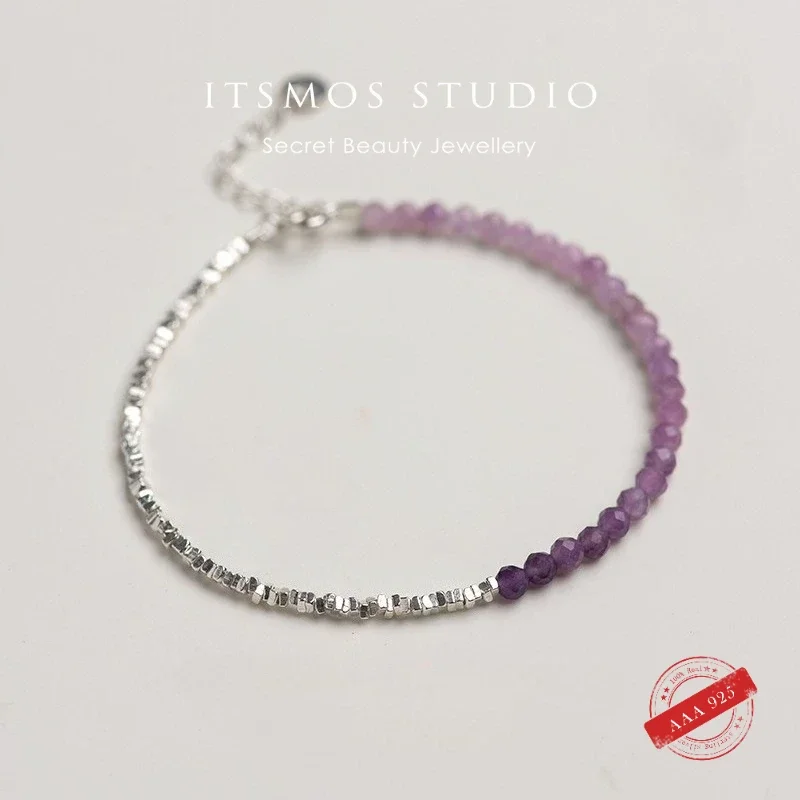 ITSMOS Minimalist Amethyst Bracelet Natural Stone Dainty Bracelet Healing Silver Beads Crystal Skinny Bracelet For women gift