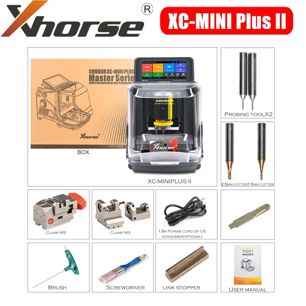 Xhorse Condor XC-MINI Plus II Key Cutting Machine Support Car Motorbike Household Keys with M3 and M5 Clamps