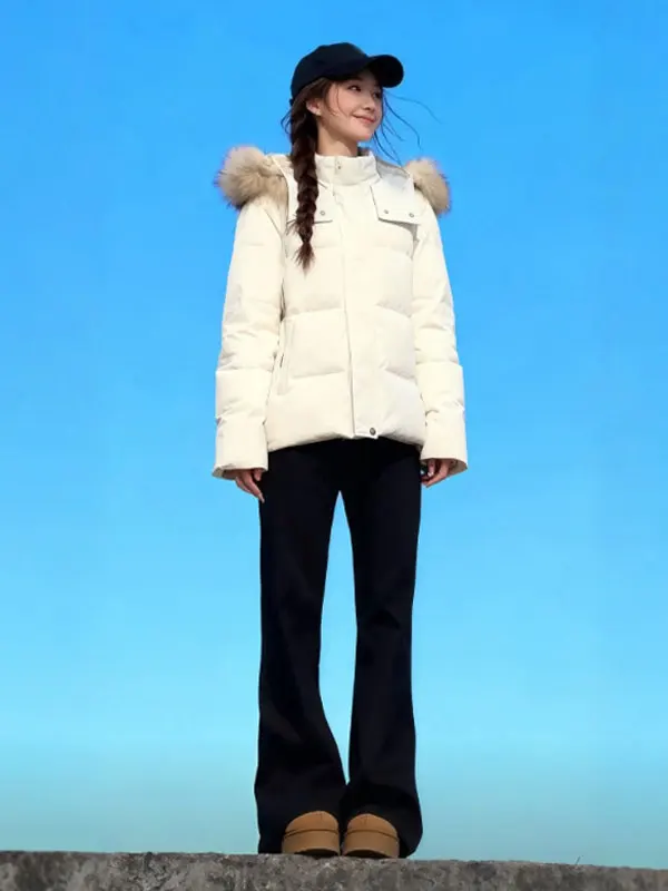 

Korean Sle Thiened Warm Cotton Jaet with Large Fur Collar Hooded Winter New Arrival Women's Faion Commute Coat