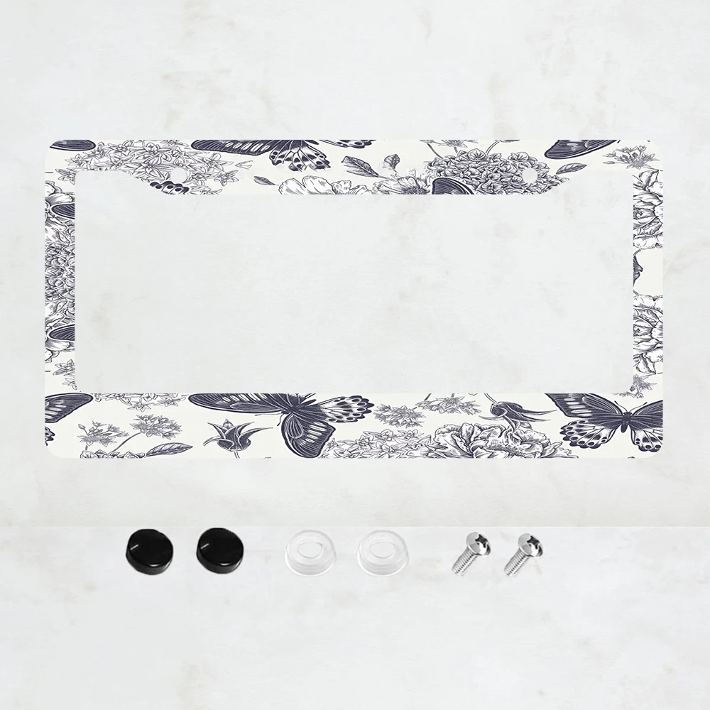 اكسسوارات السيارات الخارجية أبيض وأسود إطارات لوحة الترخيص فراشة الزهور العالمي الألومنيوم اكسسوارات السيارات #1