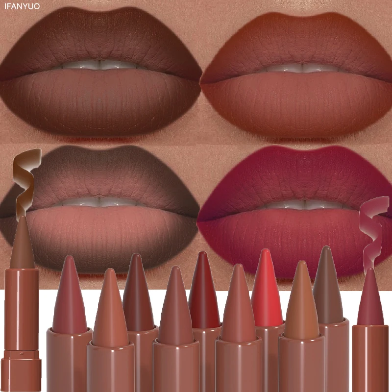 Penna per labbra sfumata opaca multicolore Rossetto opaco in velluto sexy duraturo Marrone nudo Contouring Tinta Lipliner Pastello Trucco labbra