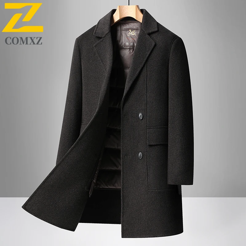 COMXZ Mens Down Jacket Notch Collar Korean Style Lightweight Puffer Coat Classic Detachable Inner Layer Warm Winter Wool Jackets