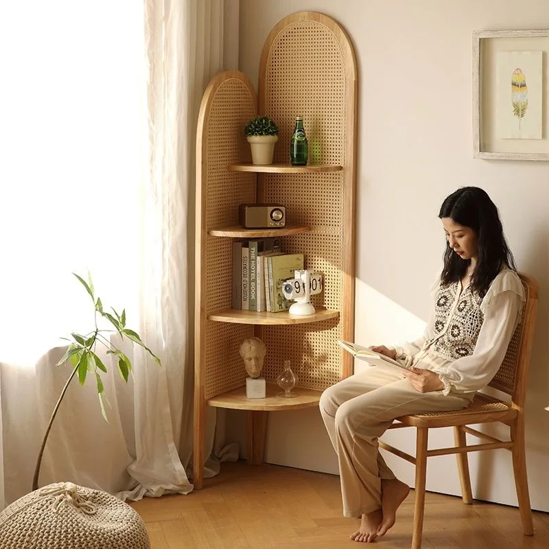 Nordic modern simple Japanese and Korean style small apartment family living room hotel homestay solid wood rattan screen