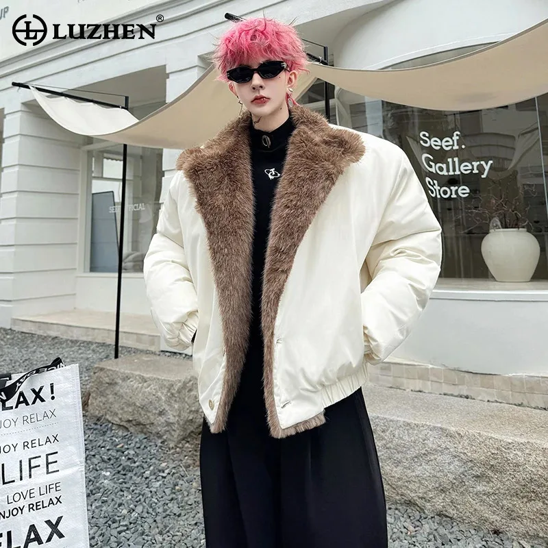

LUZHEN 2025, новое зимнее утолщенное теплое стеганое пальто, мужская оригинальная высококачественная подкладка из искусственного меха, однотонная красивая парка JY5264