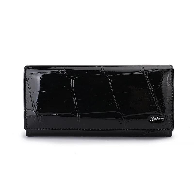 Long patent leather stone pattern magnetic buckle leather wallet women's high-quality clutch wallet