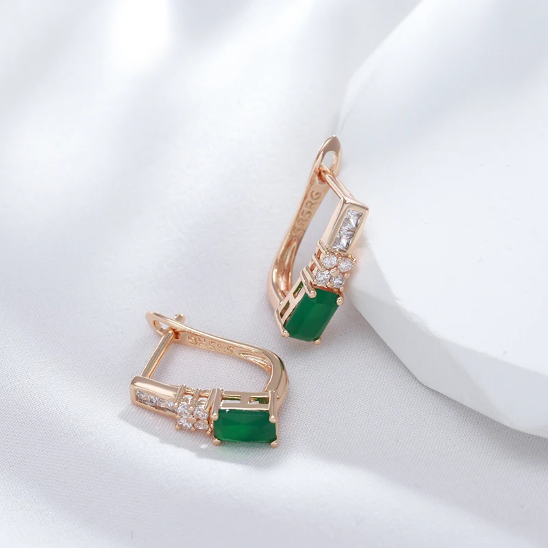 Kinel Hot 585 Rose Gold Color Bride Wedding Earring Fashion Green Natural Zircon Drop Earring Daily Fine Vintage  Jewelry