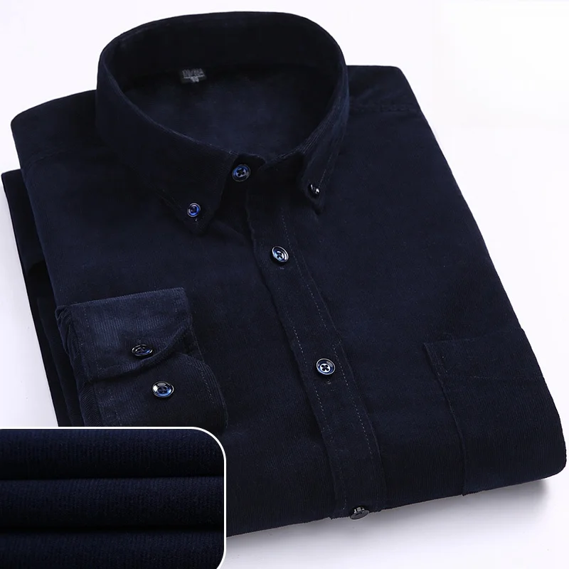 Plus Size S~6XL Corduroy Shirt Men Casual Long Sleeve Regular Fit Business Dress Shirts For Male Soft Leisur Comfortable Pocket