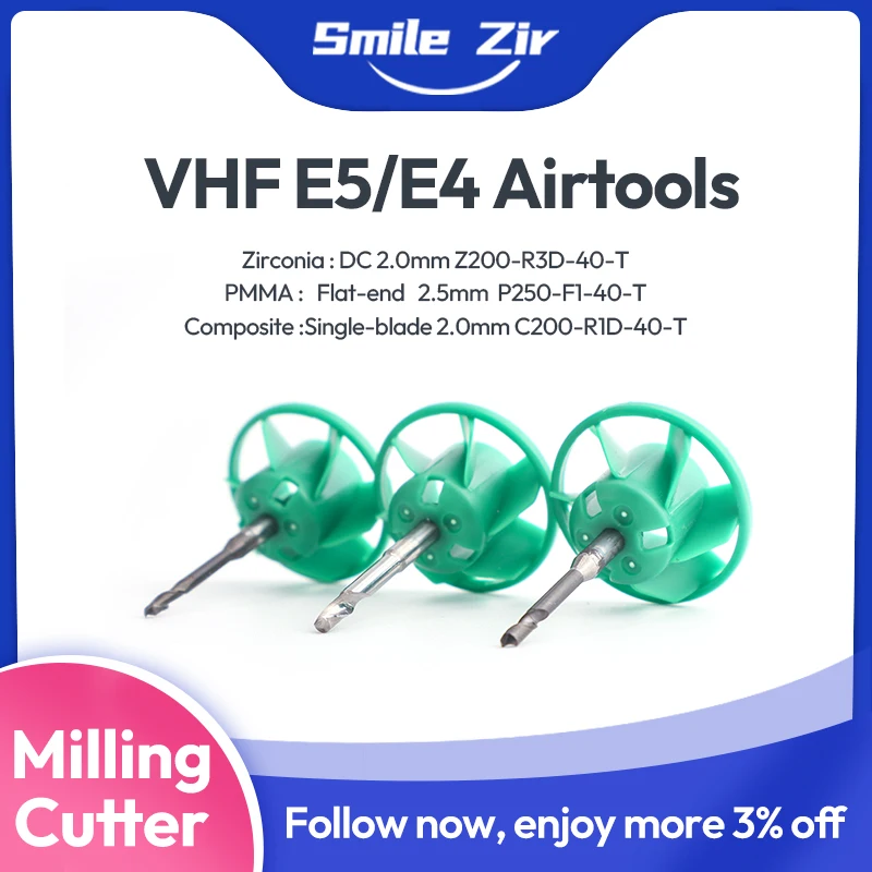 

Dental Lab VHF E5 Zirconia Airtools DC Milling Cutter VHF E4 PMMA Composite 40mm Airtools For CADCAM VHF E5 Milling Machine Burs