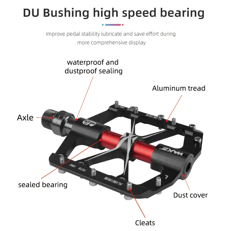 Wake Mountain accessori per pedali per biciclette DU + guarnizione per cuscinetti pedana ultraleggera pedali per bici in alluminio antiscivolo per bici da strada MTB