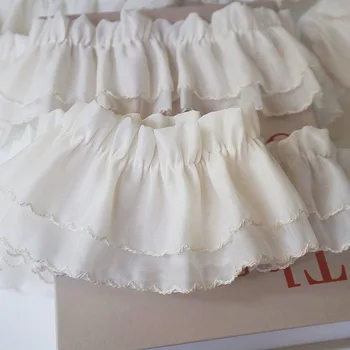 2 หลา 7.5 ซม.กว้าง Ivory Ruffles ลูกไม้ Trim ชุดกระโปรงตกแต่งลูกไม้อุปกรณ์เสริมริบบิ้นลูกไม้