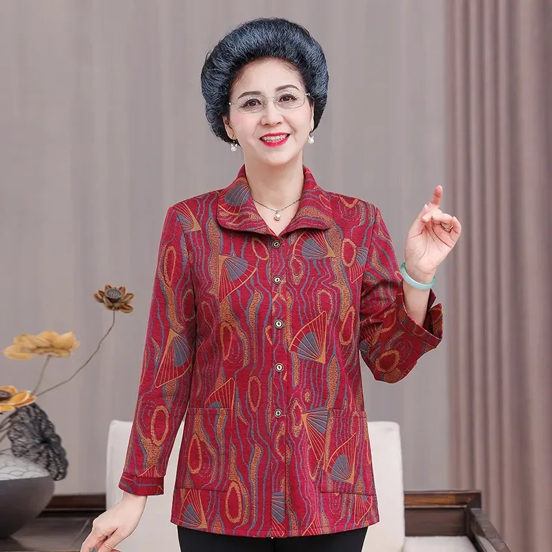 

Korean Ladies Large Size 6XL Shirt Outwear Spring Autumn Female Pocket Coat 2025 Middle Aged Mother Fashion High-end Tops Jacket