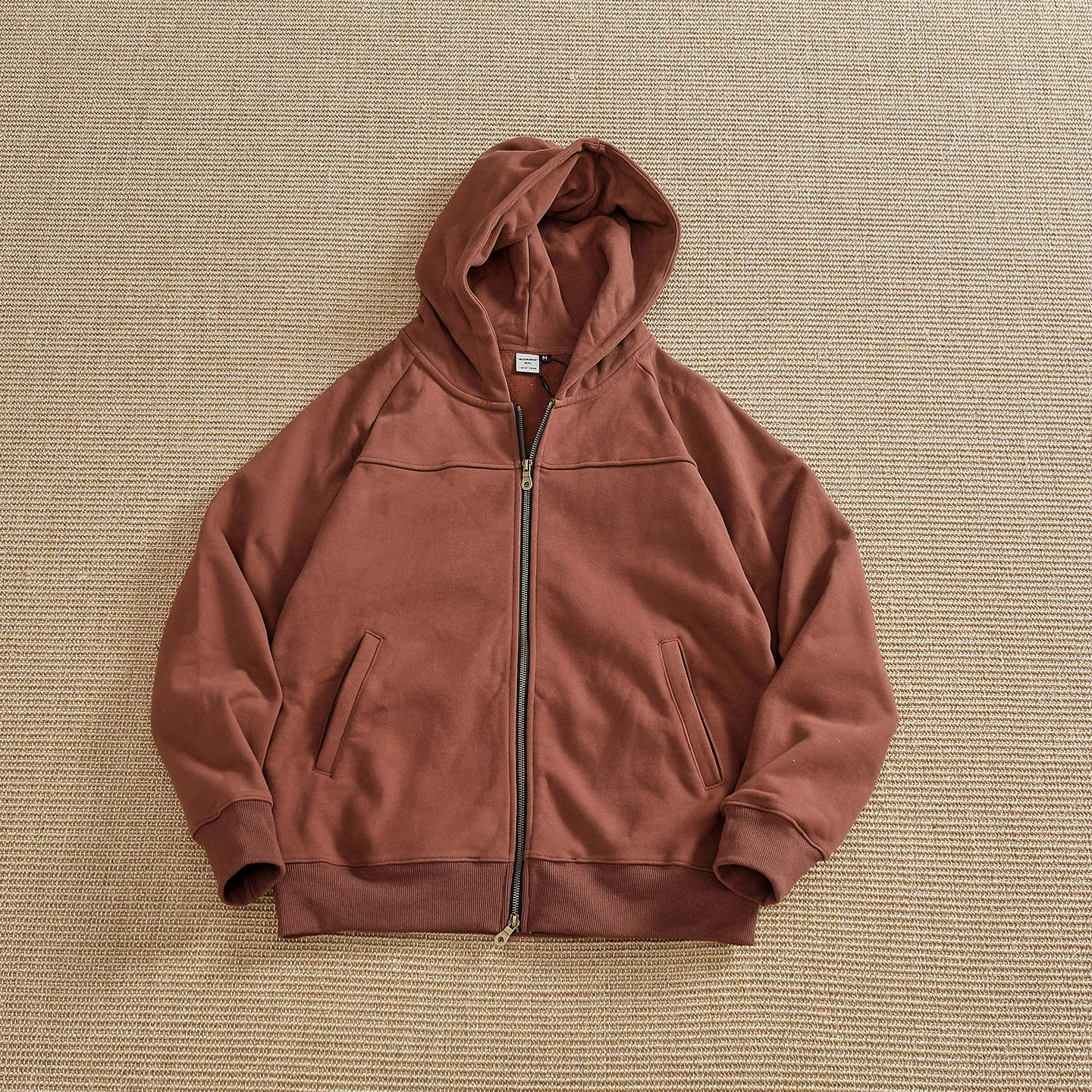 Autumn and winter heavyweight terry cardigan sweatshirt men's double-layer hat retro raglan cut zipper hooded casual jacket