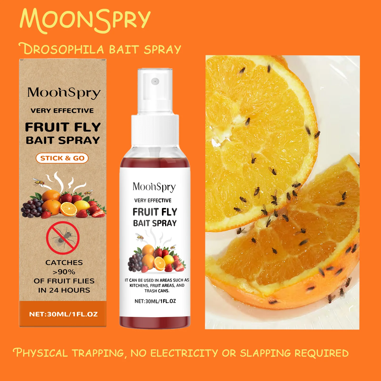 

MoonSpy Drosophila Bait Spray Fructose Sorbitol Formula Safe Catch Household Kitchen Drosophila Spray 30ML