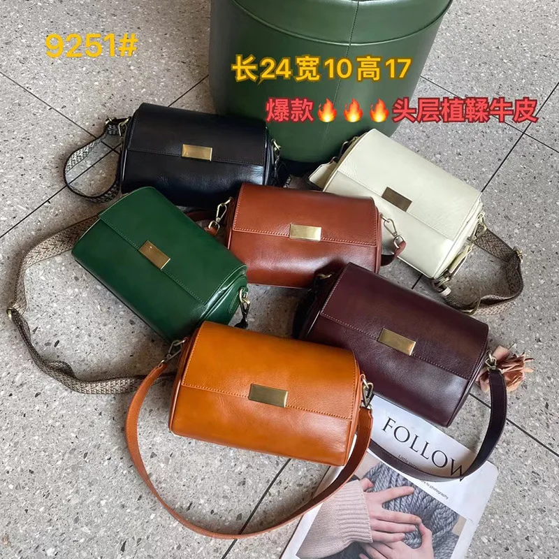 Women Versatile Cow Leather Shoulder Bag Ladies Crossbody Bag 2023 New Plant Tanned Top Layer Cowhide Casual Messenger Handbag