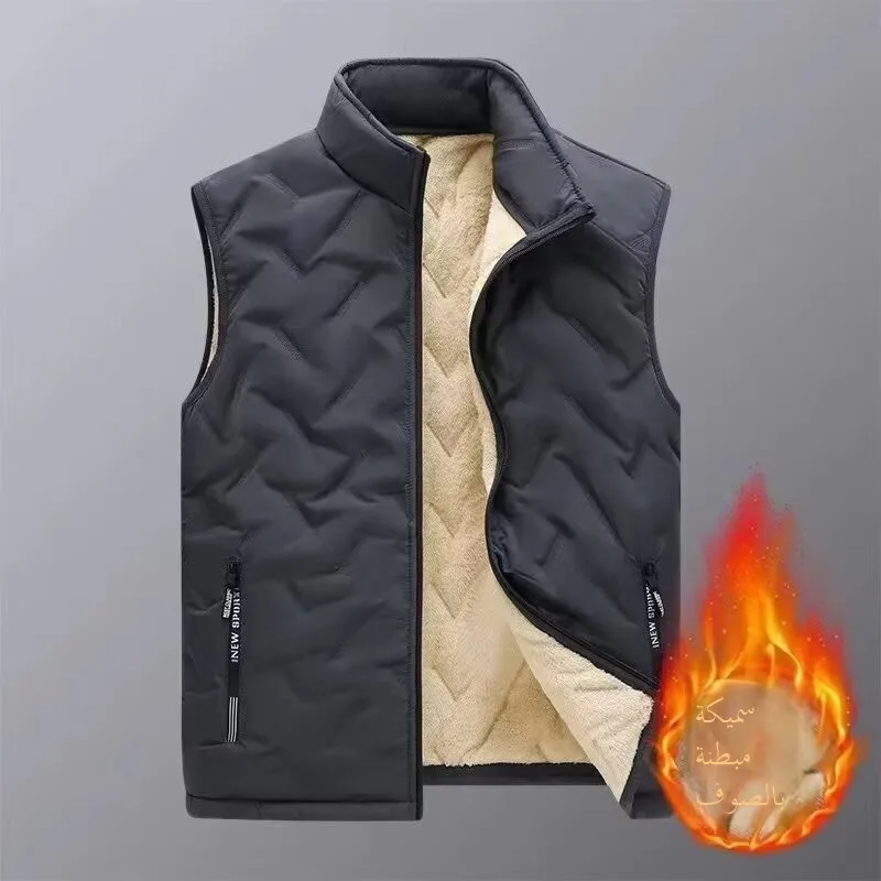 

Men's Loose Fit Fce Lined Thiened Outdoor Windproof Lamb Velvet Vest Autumn Winter Zipper Closure Casual Faion Jaet