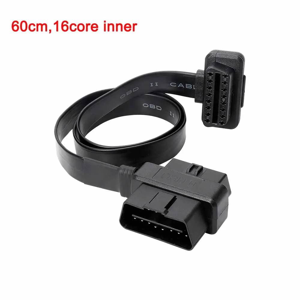 Full Line Connect Power OBD2 Extension Cable Noodles Flat OBD 16 Core 16PIN Connector 0.6m for Golo HUD ELM327 GPS DVR OBD Cord