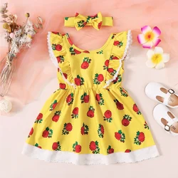 Child Girls Dress Lovely Rose Floral Ruffle Lace Trim Sleeveless Skirt Fashion Holiday Summer Wear for Kid Girl 2-7 Years