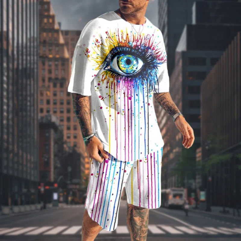 

Men's Quick-drying T-shirt Shorts Set New American Fashion Trend Beach Set High-quality Luxury Y2K Simple Short-sleeved Shorts