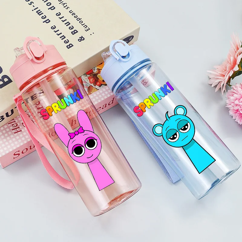 900ML Sprunkis Plastic Water Bottle Game Anime Cartoon Multiple Colors with Straw Leak-Proof Light Eco-Friendly Sport Cup Gift