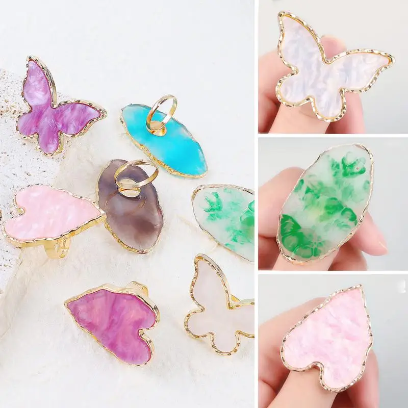 Finger Ring Plate Butterfly Heart Shape Diy Nails Resin Nail Color Mixing Board False Nails Tips Drawing Nail Accessories