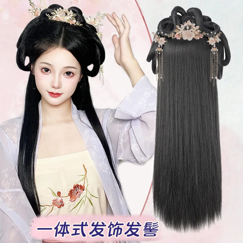 Chinese Ancient Wig Women Hanfu Wigs Headdress Photography Dance Accessory Wigs Ancient Costume Hair Accessory Set