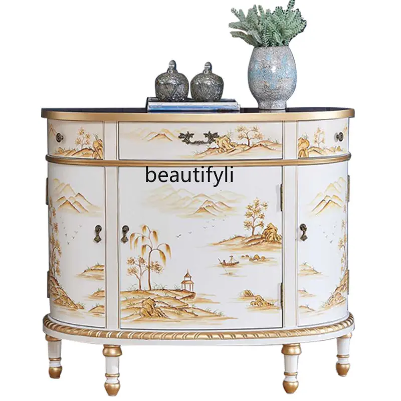 European-Style Painted Semicircle Entrance Cabinet Hallway Sideboard Cabinet Aisle Corridor Decorative TV Cabinet furniture