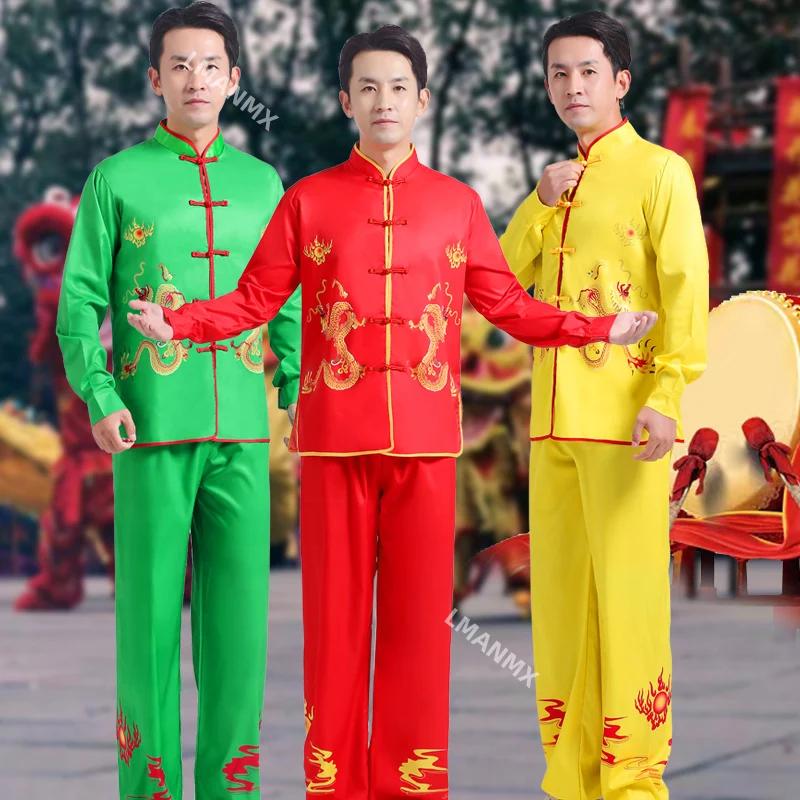 Male adult drumming costume, yangko waist drum performance costume, dragon dance lion costume, gong drum lantern costume