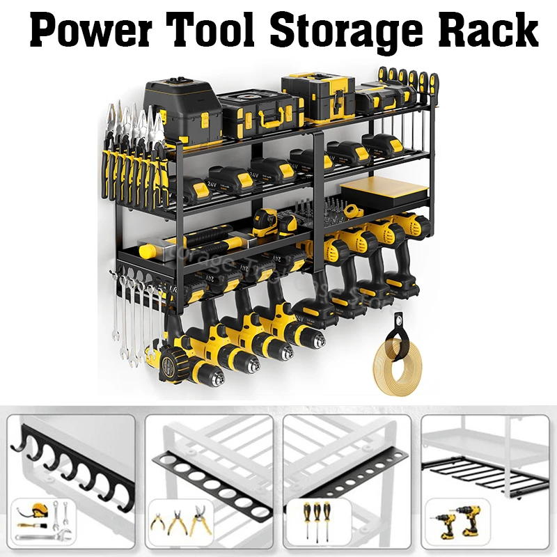 Power Tool Organizer Rack Wall Mount Workshop Garage Mobile Tool Shelf Heavy Duty Electric Drill Tool Holder Wrench Organizer