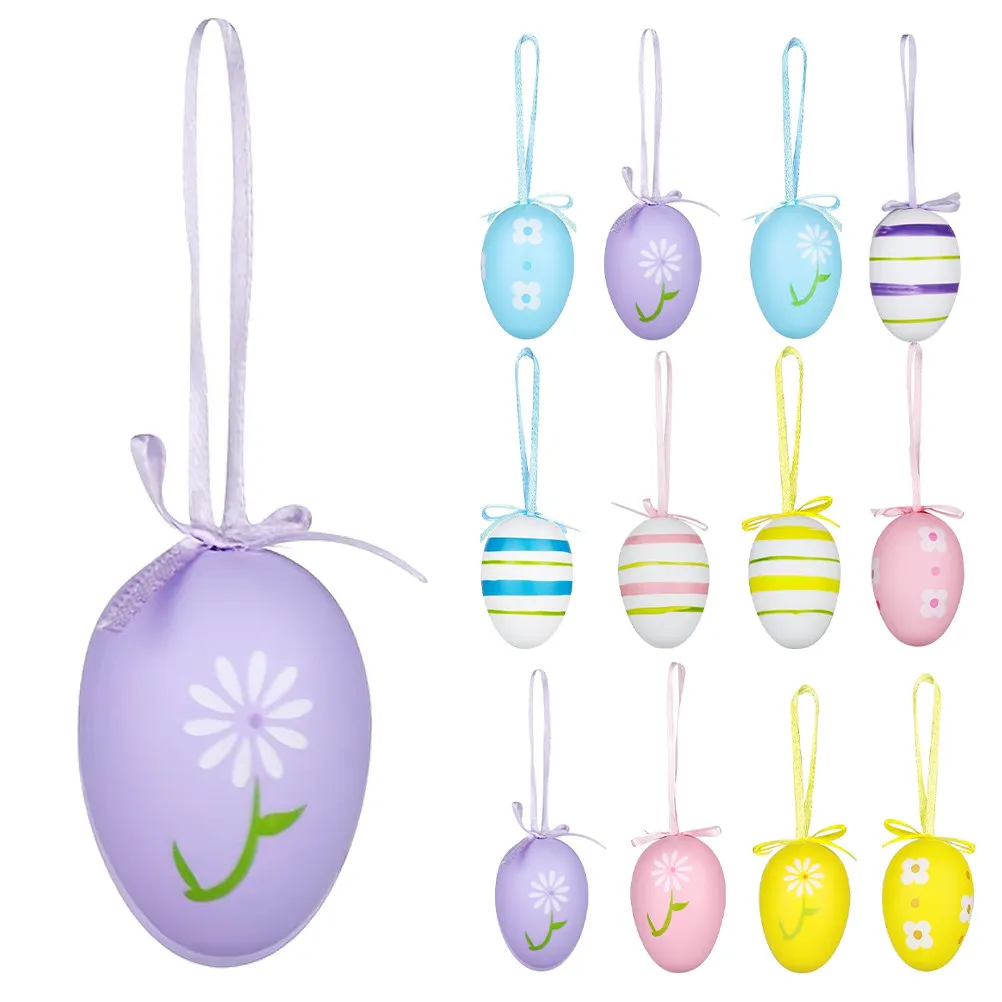 

24Pcs Easter Hanging Eggs Colorful Decorative Egg Ornaments for Party Home Mall Hotel Decoration Easter Tree Decorations Photo