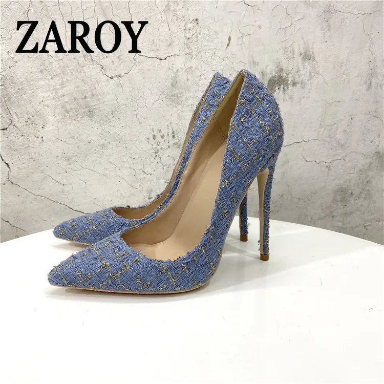 【Outlet Clearance】New woven high heel pumps12CM pointed thin heel shallow single shoes banquet shoes dress party sandals