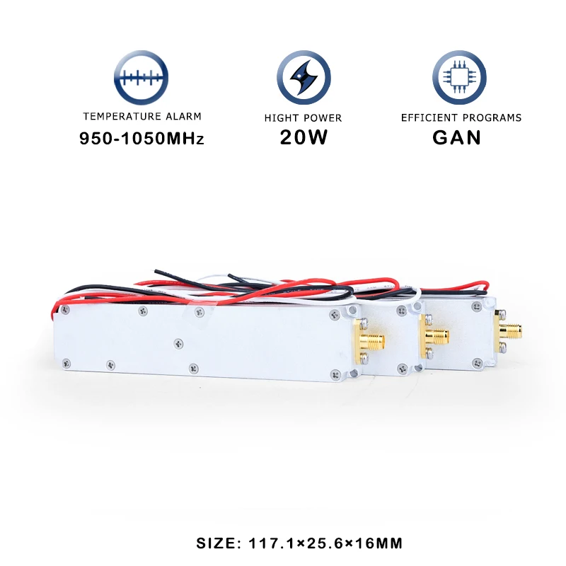 Módulo Anti-Dron GaN RF, dispositivo de sistema de bloqueo de señal UAV FPV, 20W, 950-1050MHz, C-UAS de defensa