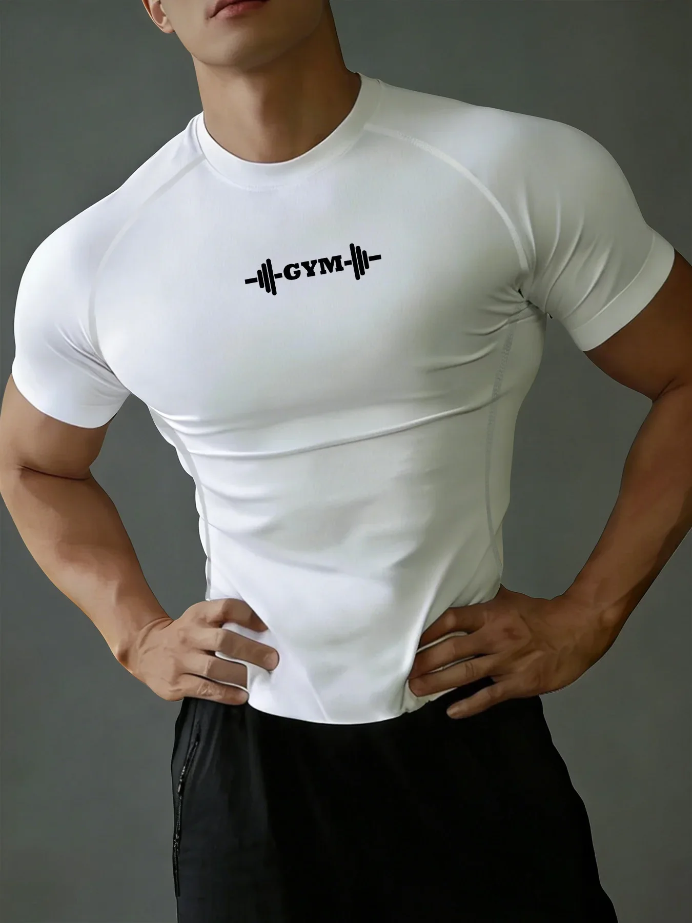 New men's and women's tight fitting clothes, with a powerful dumbbell print, fitness running yoga, and elastic breathable fabric