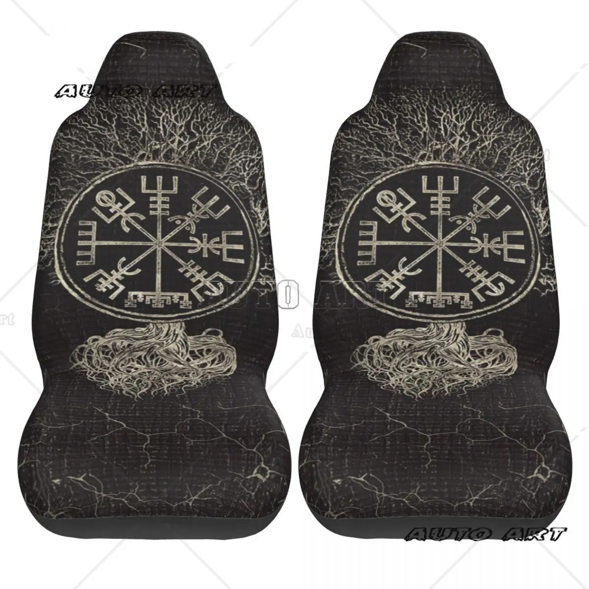 Vegvisir i drzewo życia Yggdrasil Pokrowiec na fotel samochodowy Niestandardowy nadruk Uniwersalny przedni ochraniacz Akcesoria Zestaw poduszek — zdjęcie 3