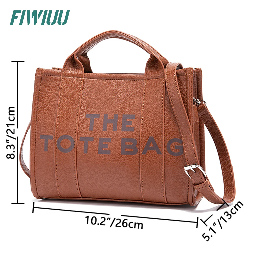 Fiwiuu PU Tote Bag Letter Print Shoulder Bag Handbag Crossbody Purse with Zipper Big Larger Capacity