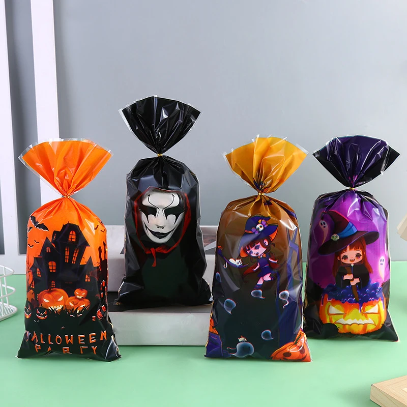 50pcs Scary Ghost Pumpkin Happy Halloween Candy Gift Bags Trick Or Treat Bags Party Decorations Favor Goodie Gift Wrapping Bags