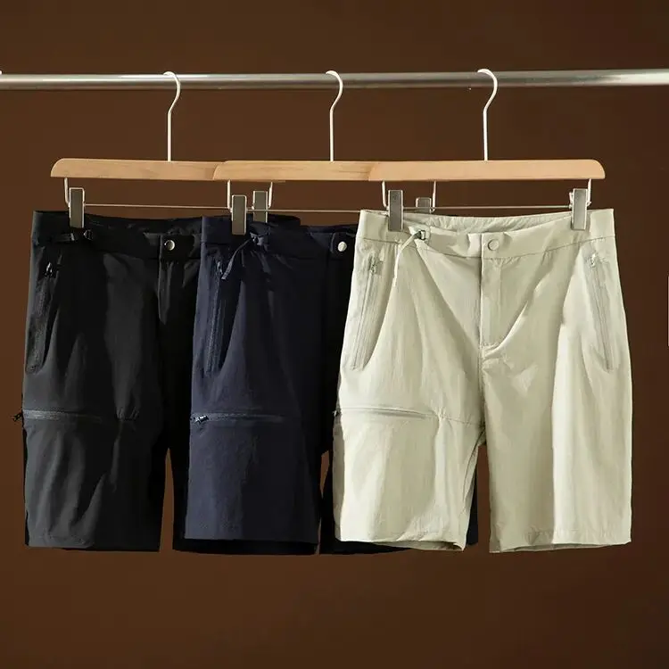 Summer New Lightweight Outdoor Belted Shorts Men's Elastic Quick Dry Breathable Five-Part Pants Youth Standard Fit Nylon Spandex